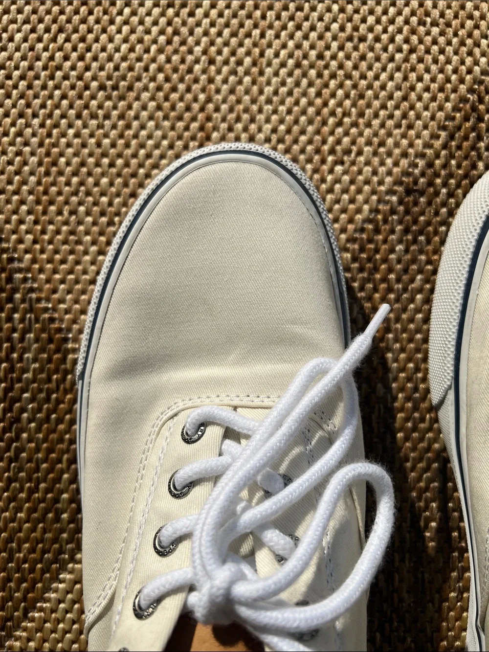 Sperry White Canvas Men's Boat Shoes with Tan Accents Size 11